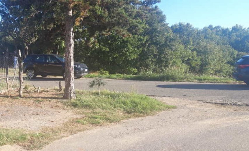 Le auto degli inquirenti al limitare del bosco