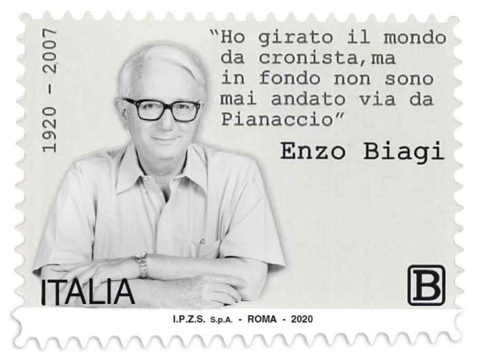 Il francobollo con Enzo Biagi