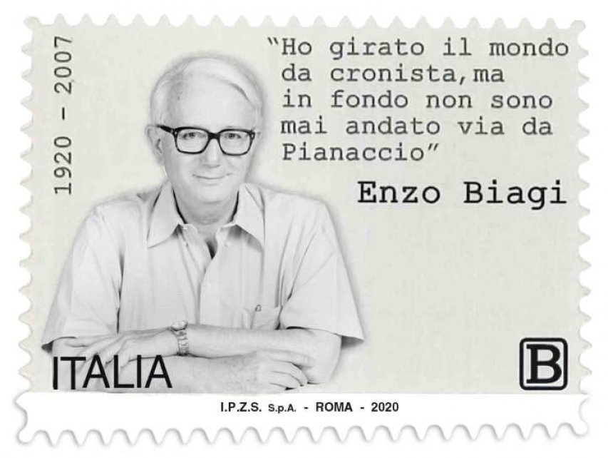 Il francobollo con Enzo Biagi