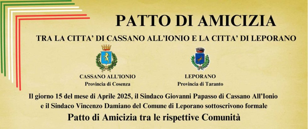 Patto di amicizia tra Cassano All'Ionio e Leporano