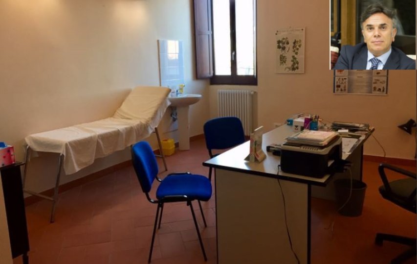 Un ambulatorio medico e - nel riquadro - il sindaco Tarsitano